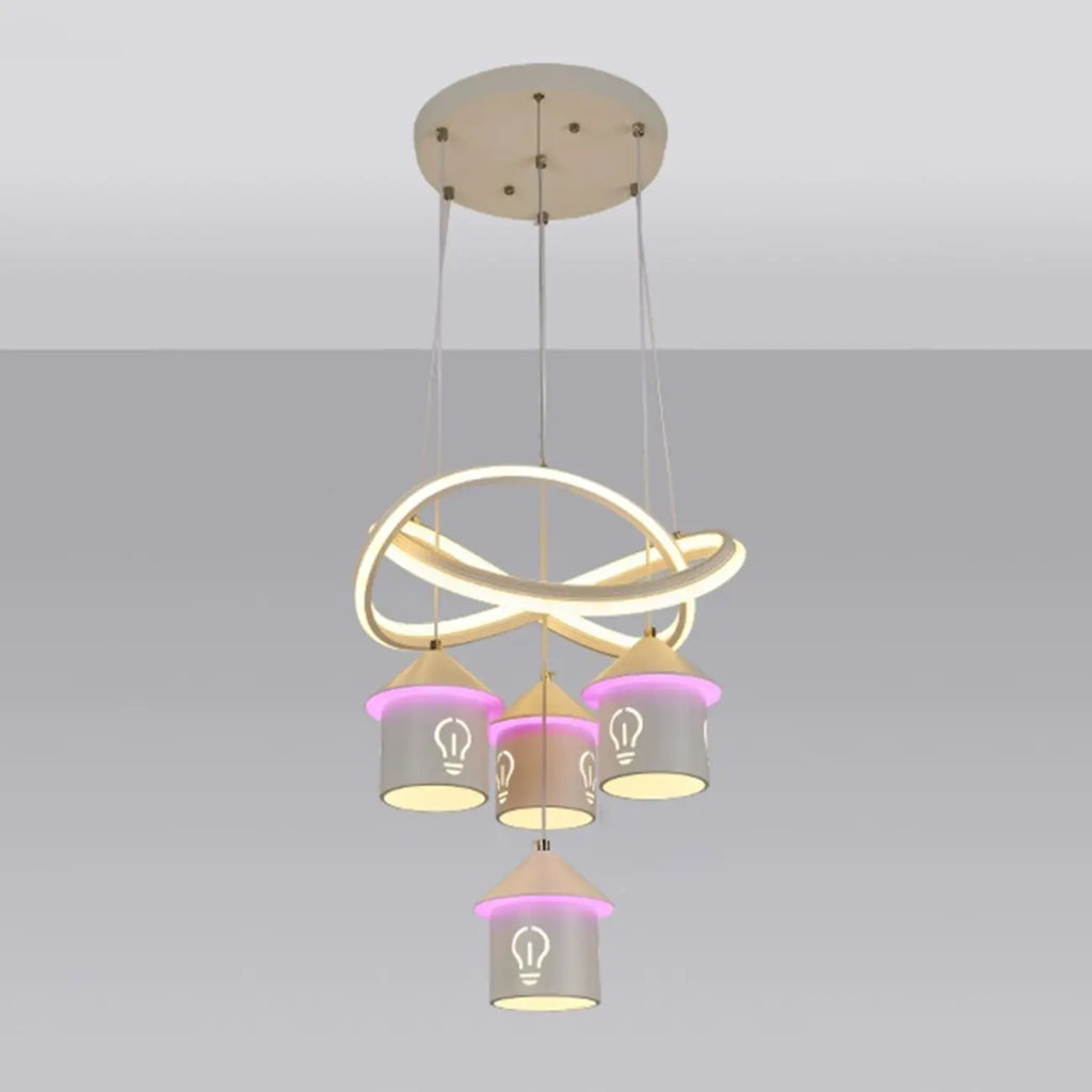 Lustre moderne à 4 lumières LED au design unique.