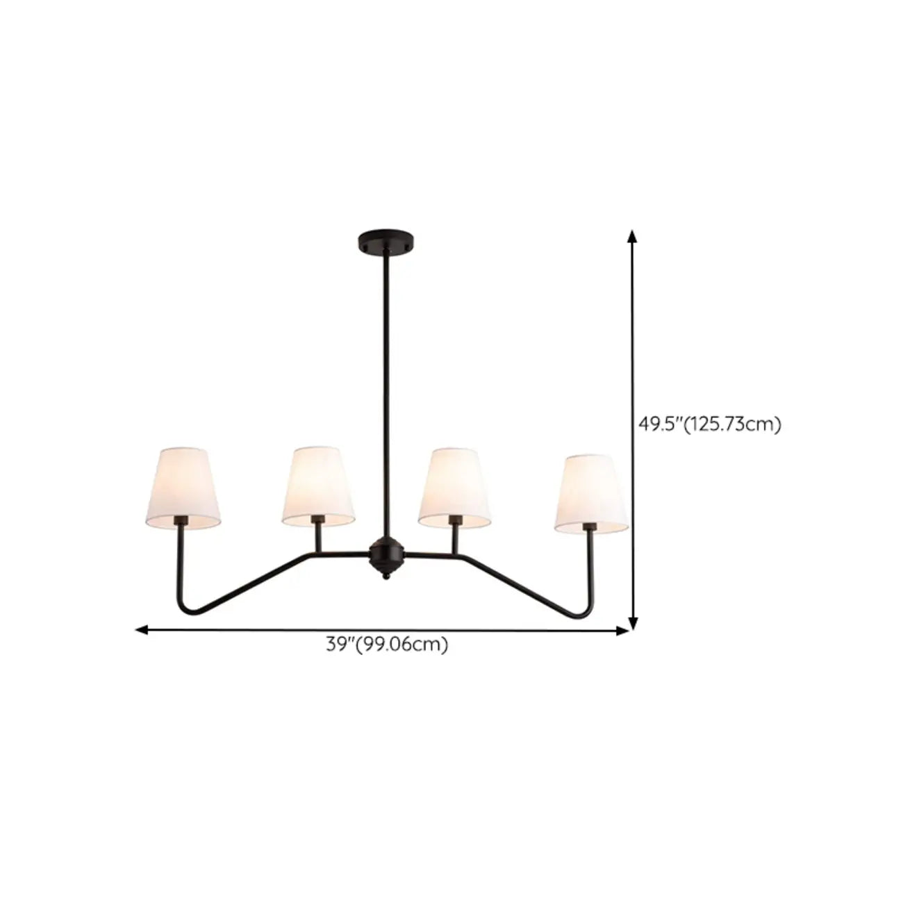 Suspension îlot en métal noir avec 4 lumières et habillage cylindrique en tissu