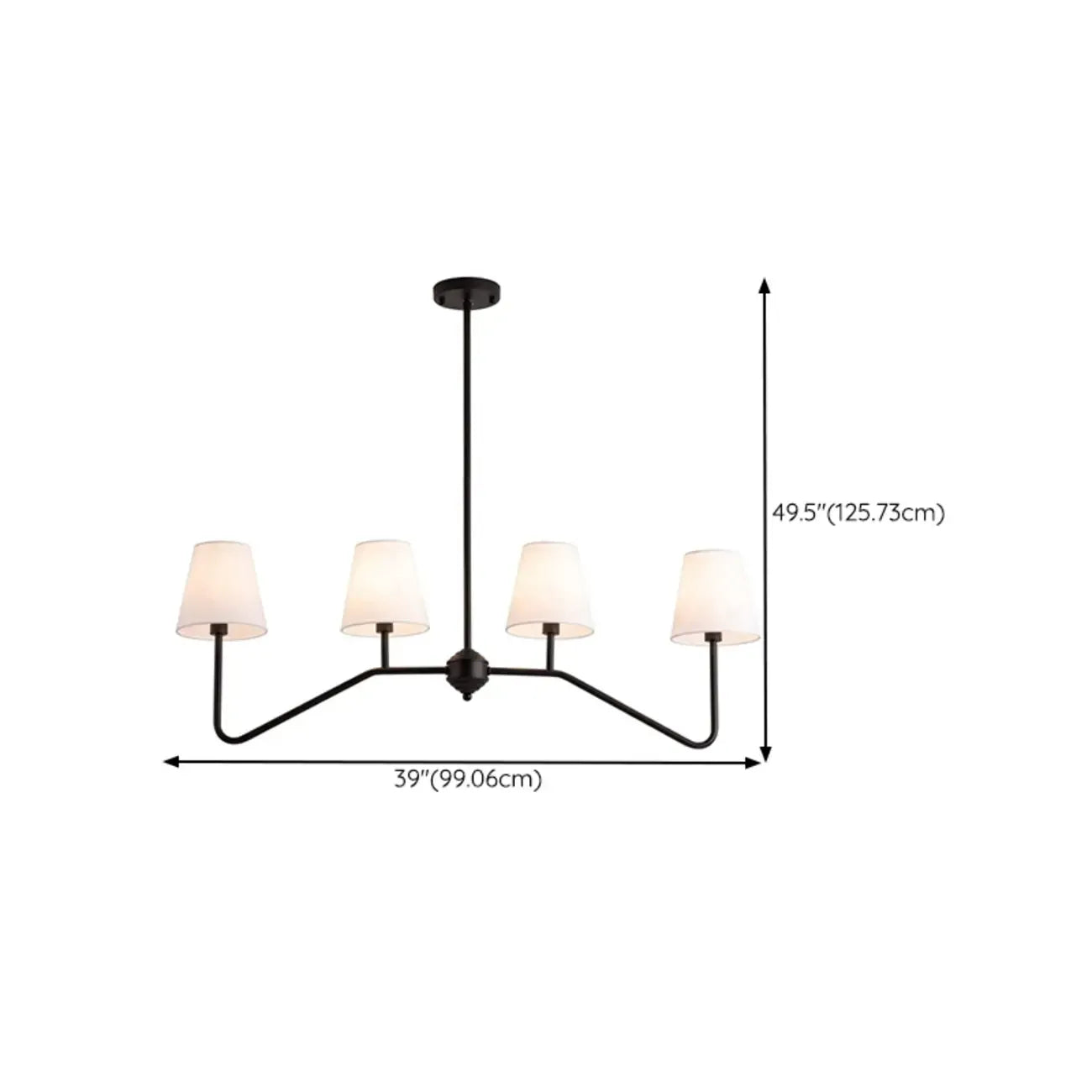 Suspension îlot en métal noir avec 4 lumières et habillage cylindrique en tissu