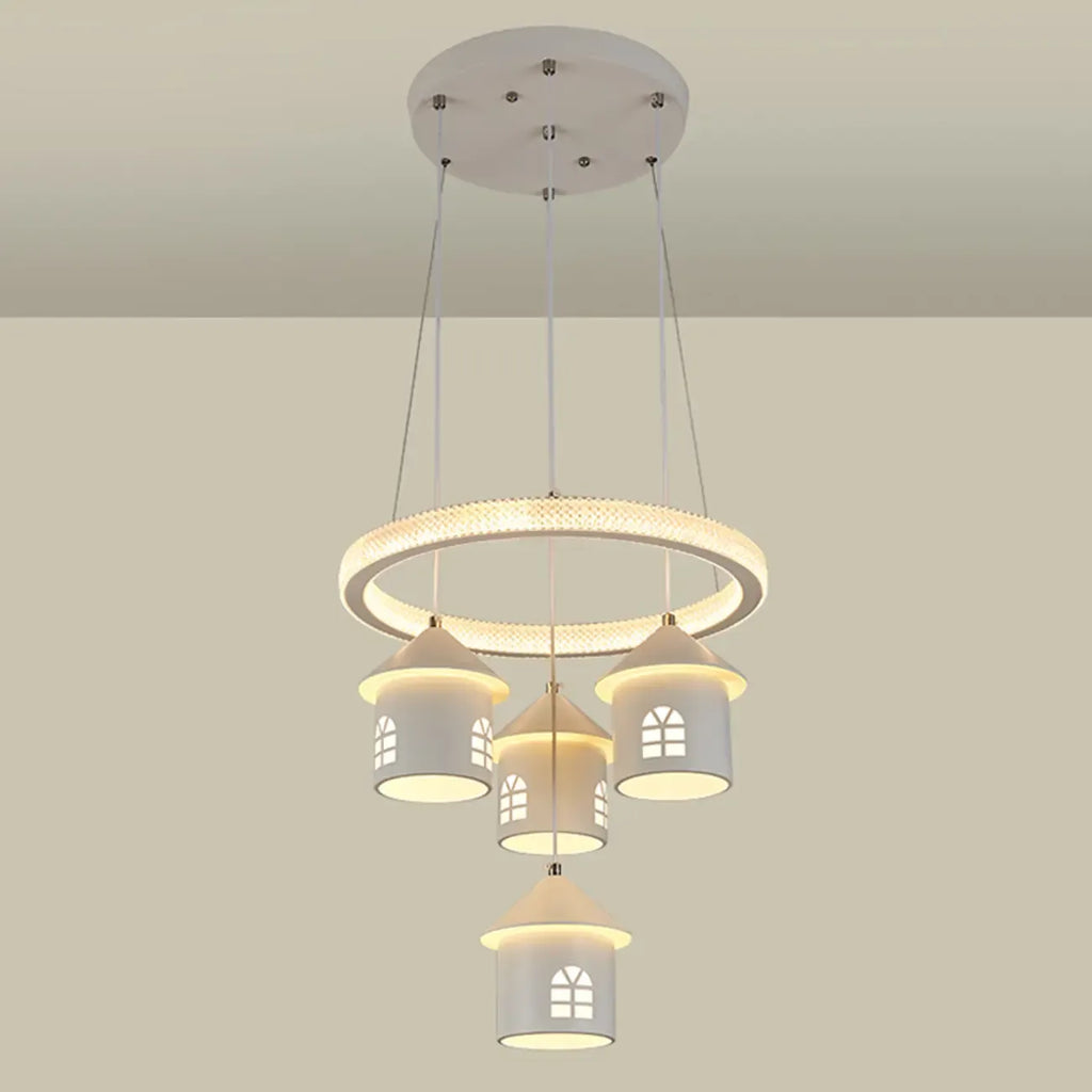 Lustre moderne à 4 lumières LED au design unique.