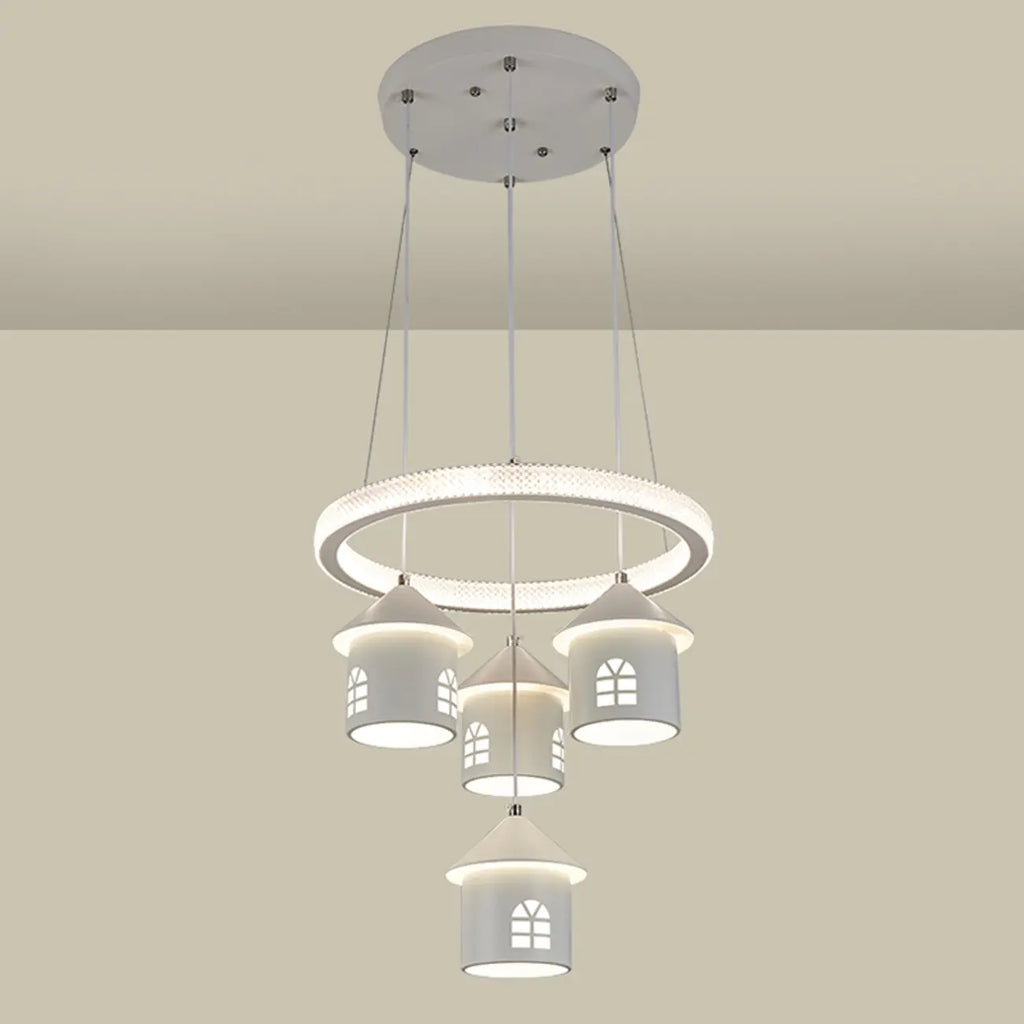 Lustre moderne à 4 lumières LED au design unique.