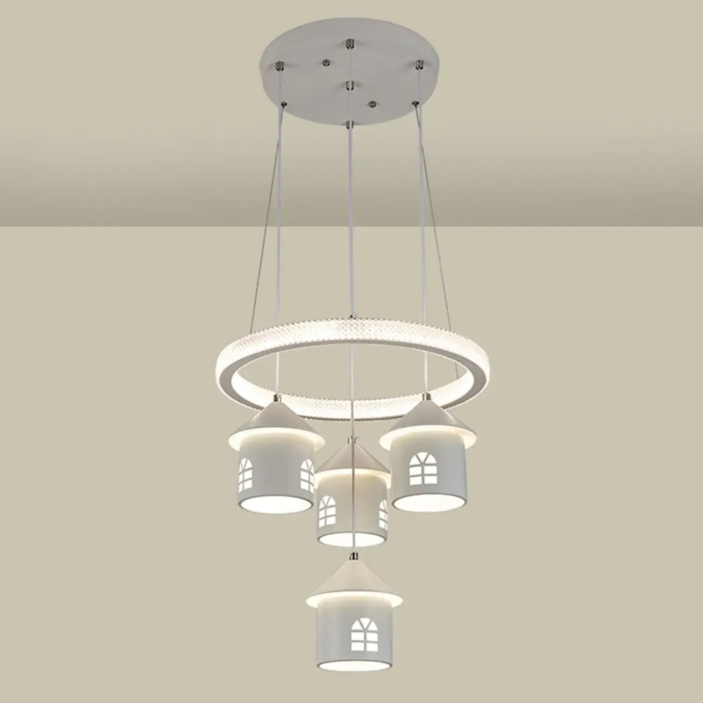 Lustre moderne à 4 lumières LED au design unique.