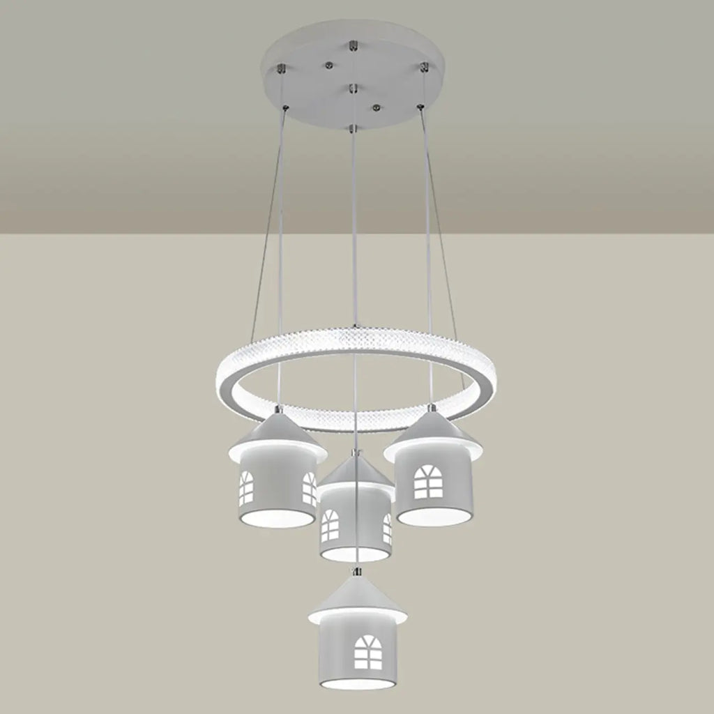 Lustre moderne à 4 lumières LED au design unique.