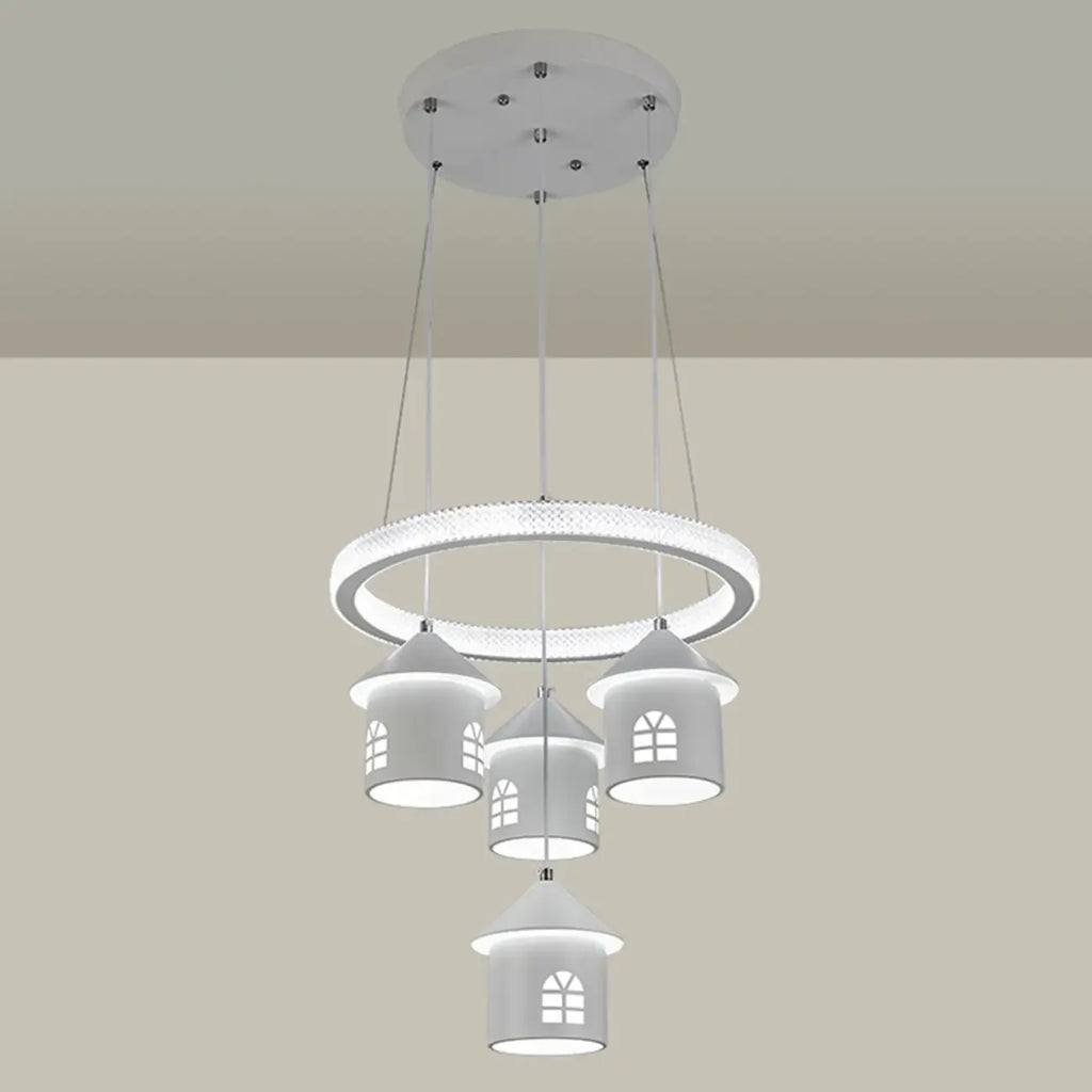 Lustre moderne à 4 lumières LED au design unique.