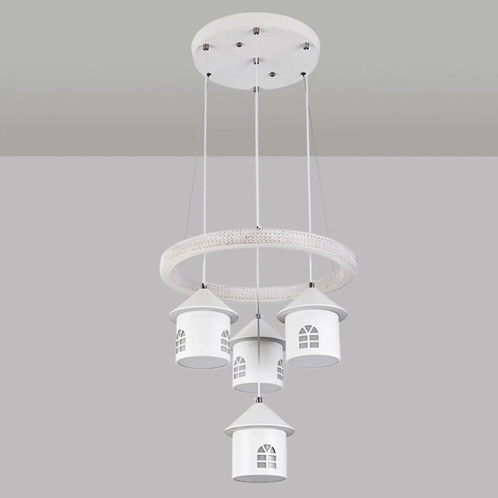 Lustre moderne à 4 lumières LED au design unique.