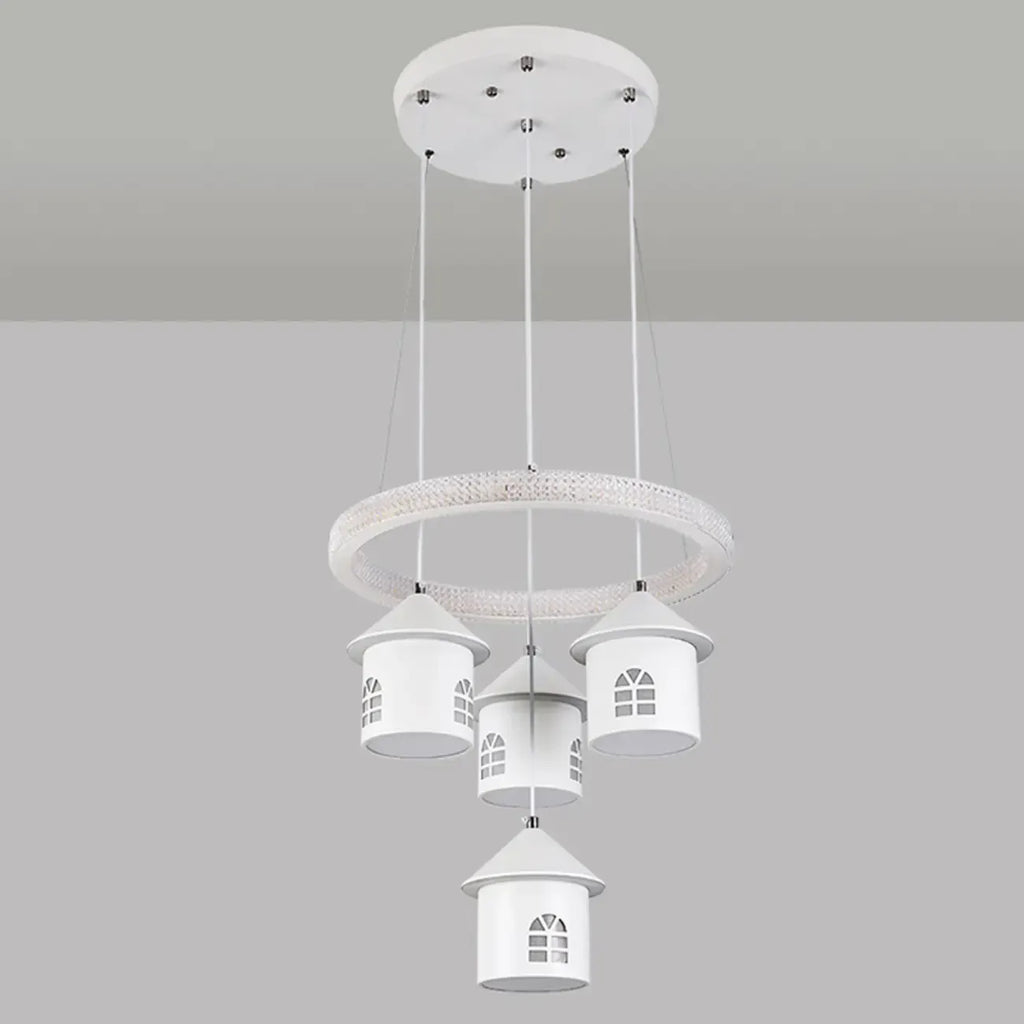 Lustre moderne à 4 lumières LED au design unique.