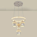 Lustre moderne à 4 lumières LED au design unique.