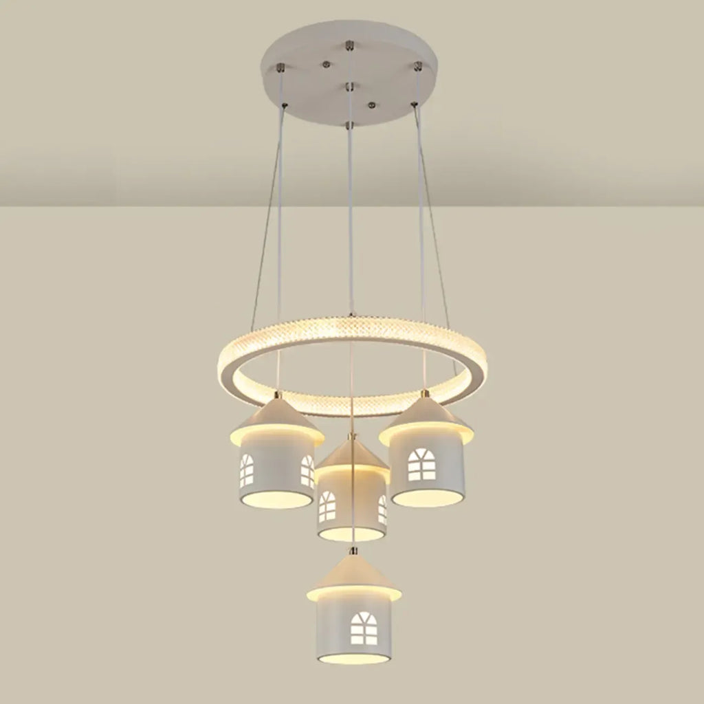 Lustre moderne à 4 lumières LED au design unique.