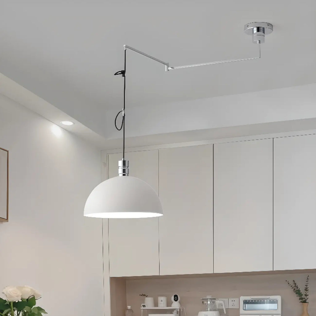 Suspension minimaliste blanche en demi-bol et cordon métallique réglable