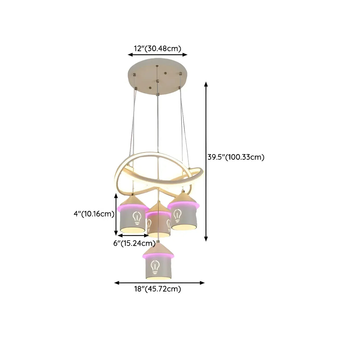 Lustre moderne à 4 lumières LED au design unique.