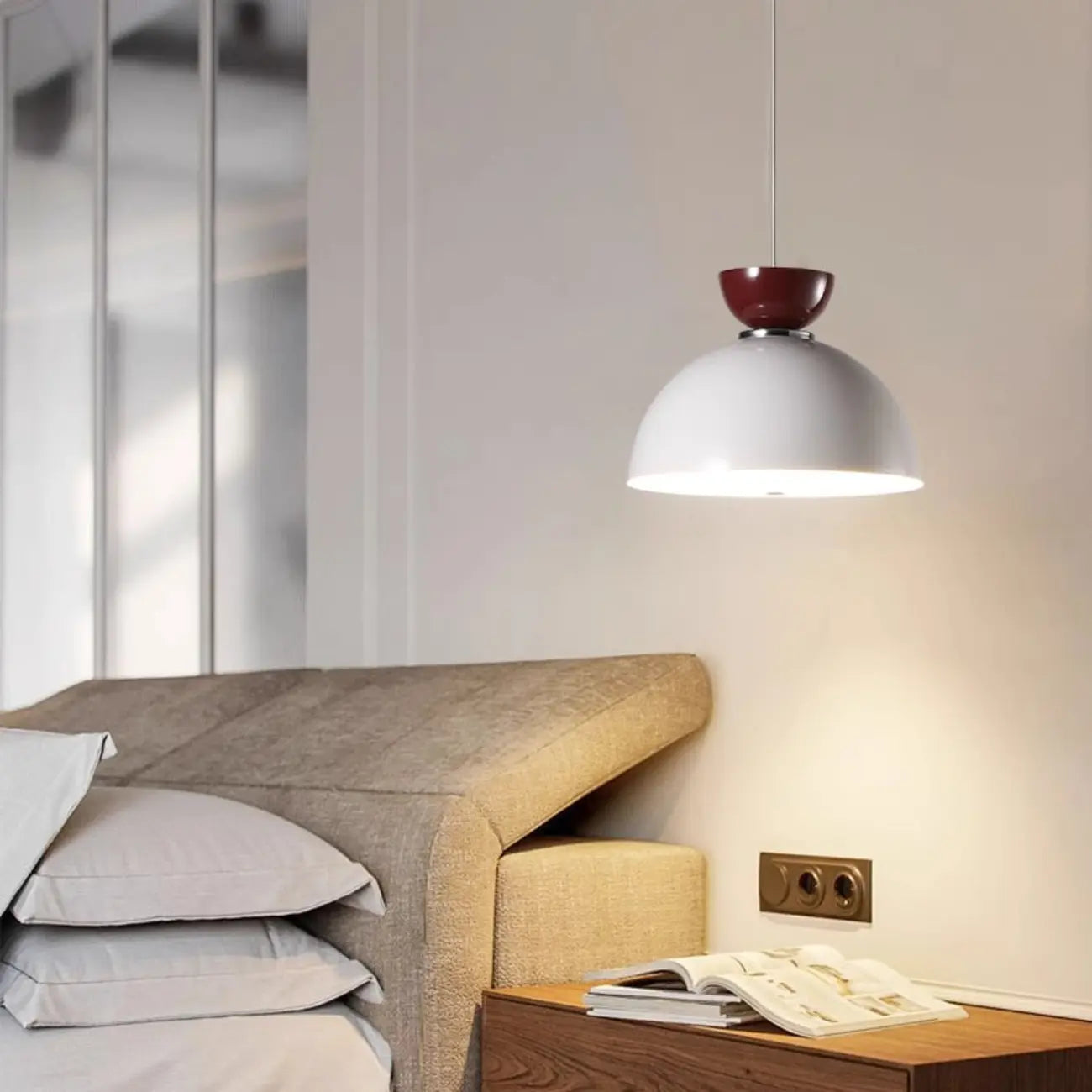 Suspension LED rectangulaire bordeaux moderne pour salon