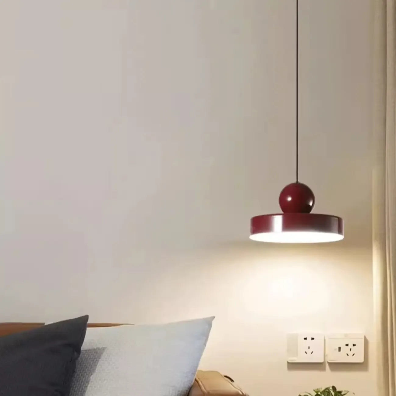 Suspension LED rectangulaire bordeaux moderne pour salon