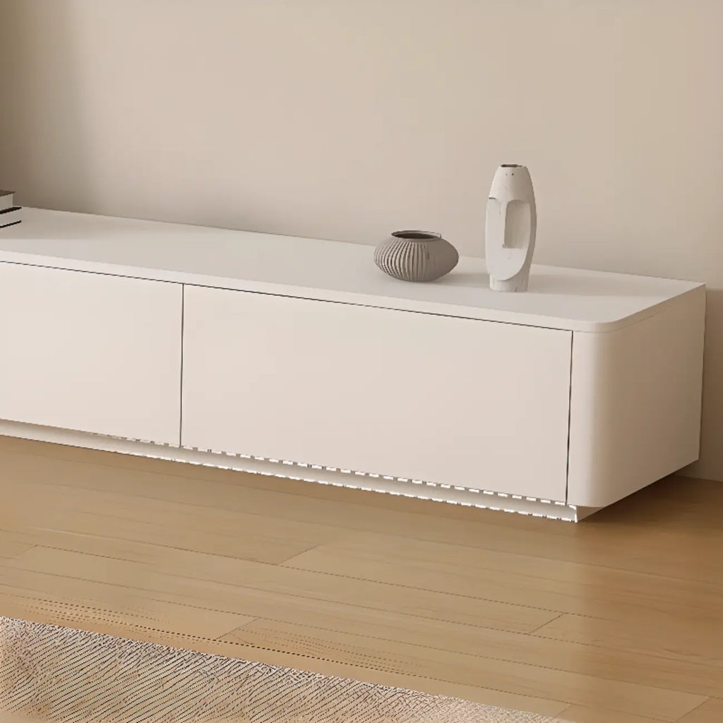 Meuble TV minimaliste en bois blanc avec gestion des câbles