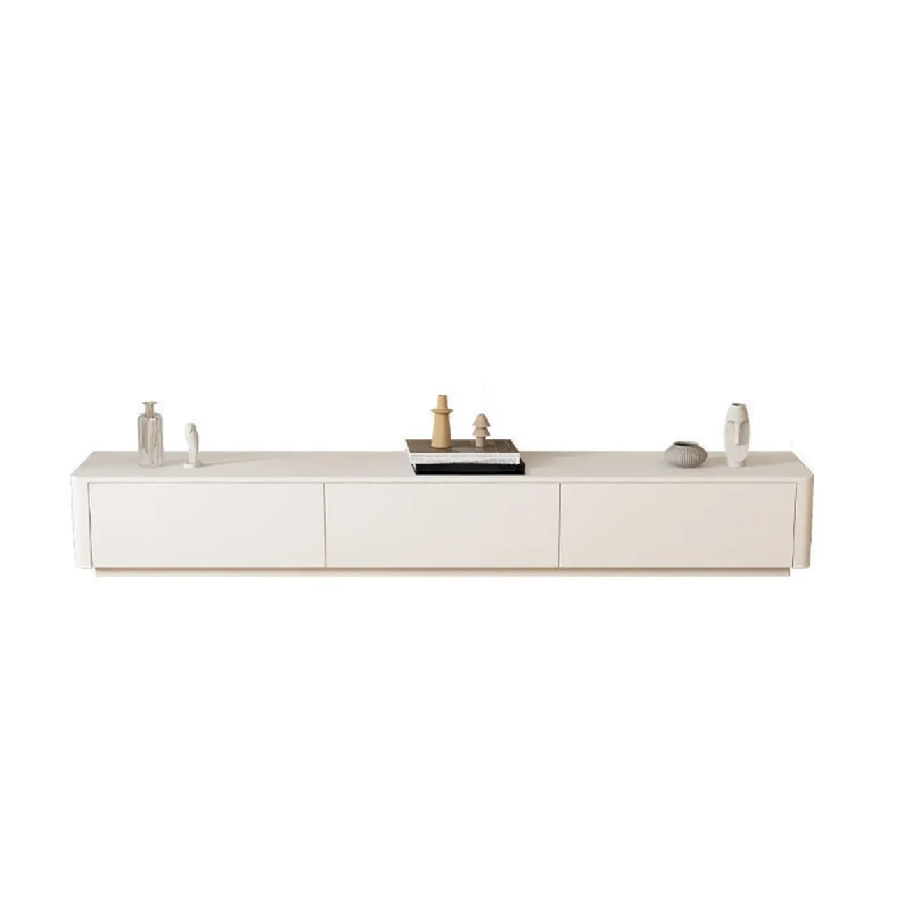 Meuble TV minimaliste en bois blanc avec gestion des câbles