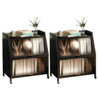 Table de chevet moderne en métal noir avec portes en verre transparent