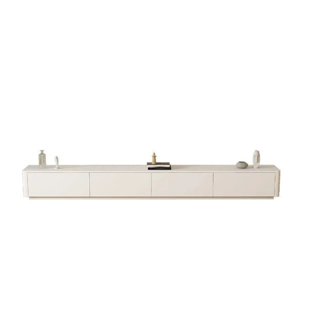Meuble TV minimaliste en bois blanc avec gestion des câbles