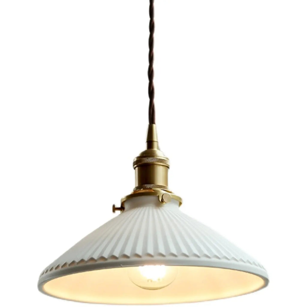 Lampe suspendue conique plissée élégante et classique en céramique pour salon