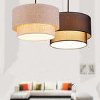 Lustre tambour moderne à 2 niveaux en tissu pour salon