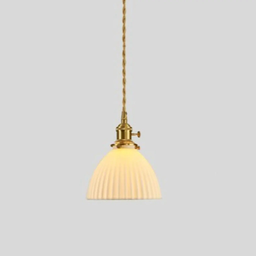 Lampe suspendue conique plissée élégante et classique en céramique pour salon
