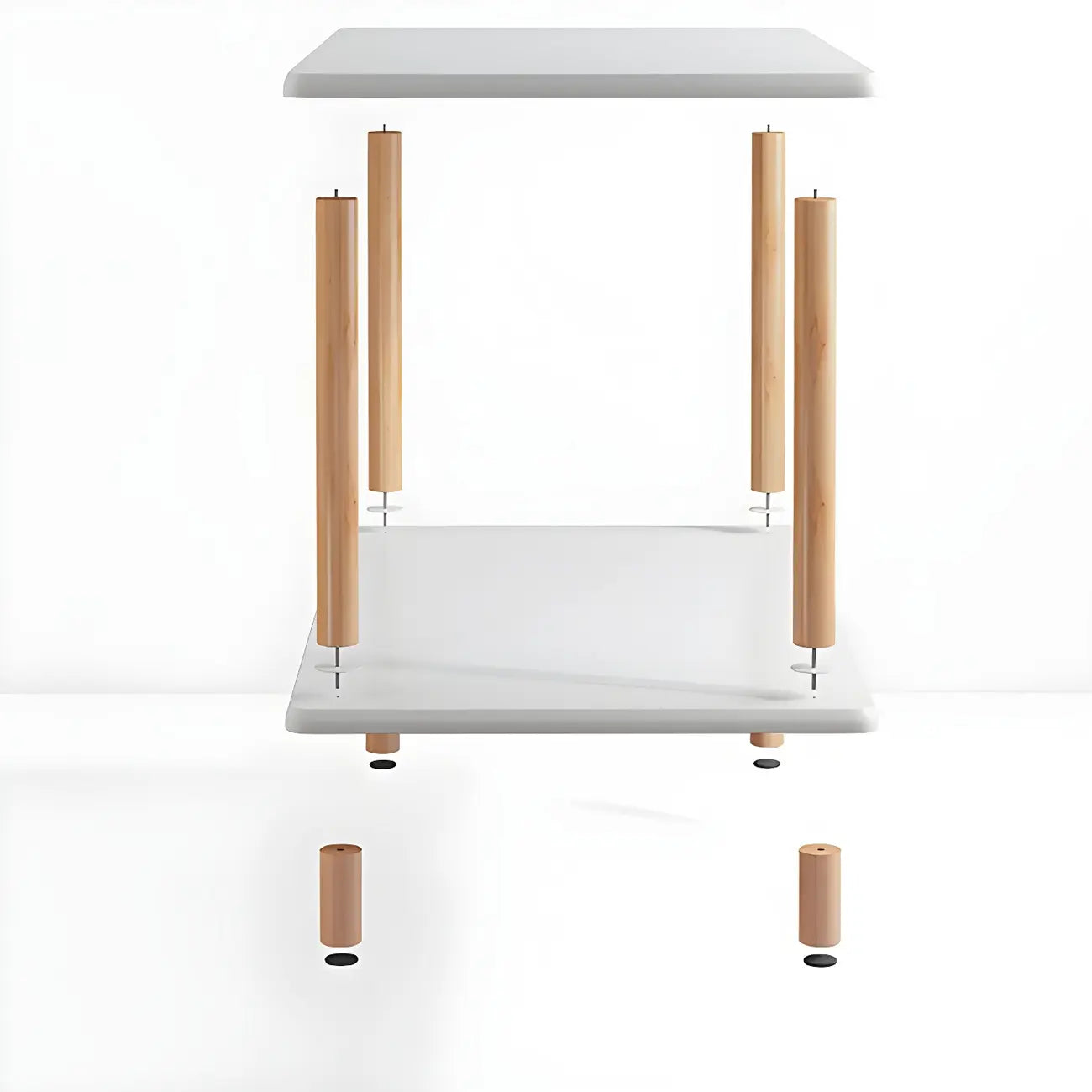Table de chevet ronde contemporaine en bois avec étagère