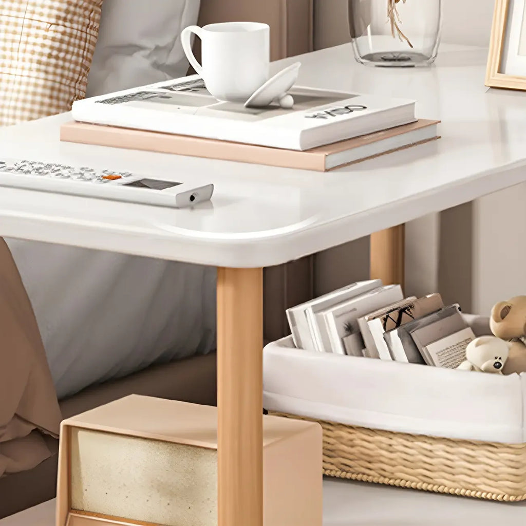 Table de chevet ronde contemporaine en bois avec étagère