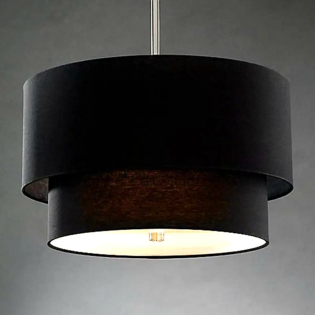 Lustre tambour moderne à 2 niveaux en tissu pour salon