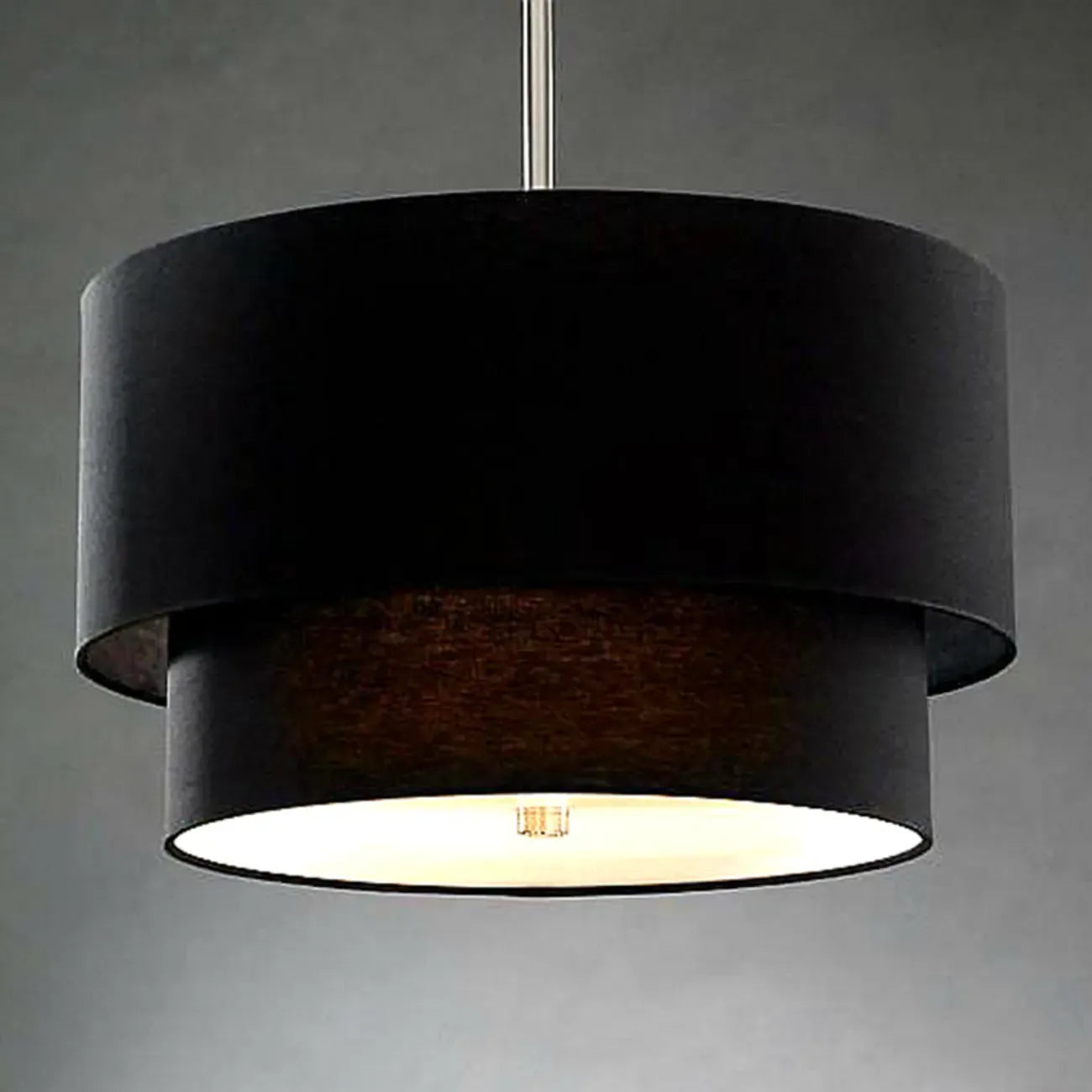 Lustre tambour moderne à 2 niveaux en tissu pour salon