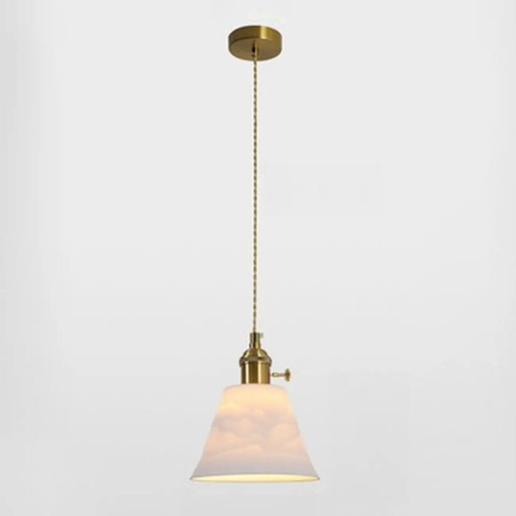 Lampe suspendue conique plissée élégante et classique en céramique pour salon