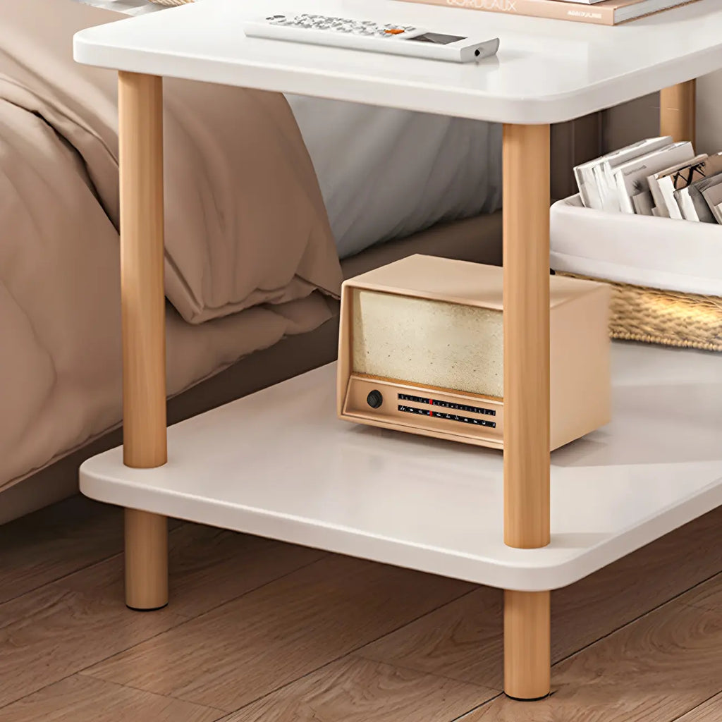 Table de chevet ronde contemporaine en bois avec étagère