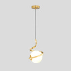 Suspension design blanche boule avec structure métallique linéaire pour chevet