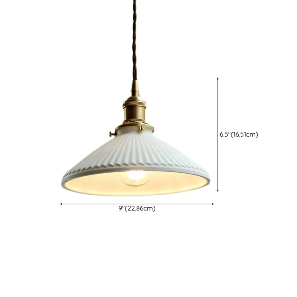 Lampe suspendue conique plissée élégante et classique en céramique pour salon