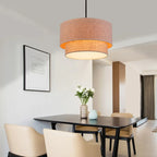 Lustre tambour moderne à 2 niveaux en tissu pour salon