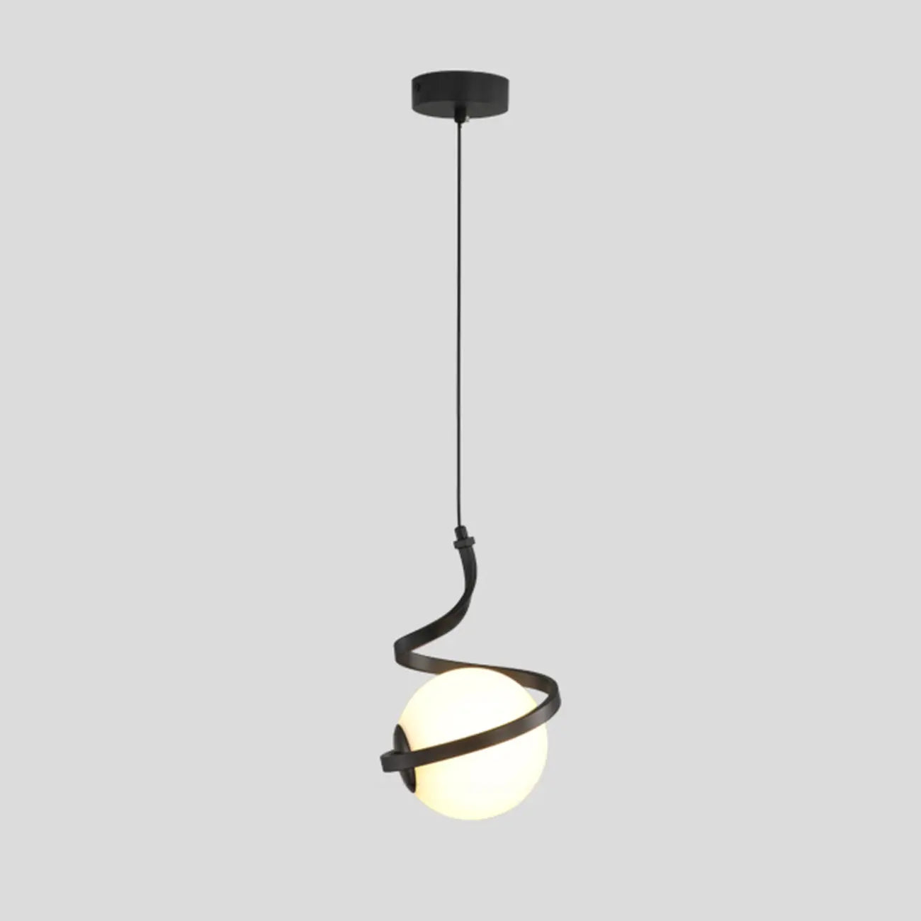 Suspension design blanche boule avec structure métallique linéaire pour chevet