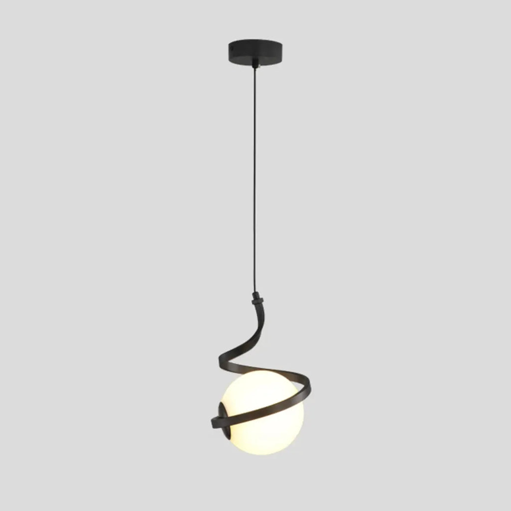 Suspension design blanche boule avec structure métallique linéaire pour chevet