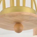 Lustre en verre blanc avec arche dorée, accents de bois et sphère en verre blanc