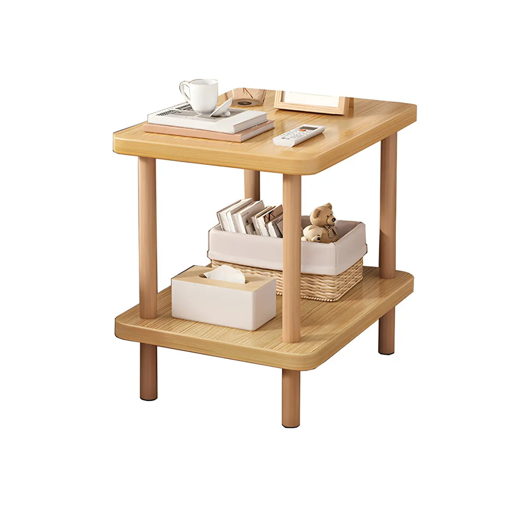 Table de chevet ronde contemporaine en bois avec étagère