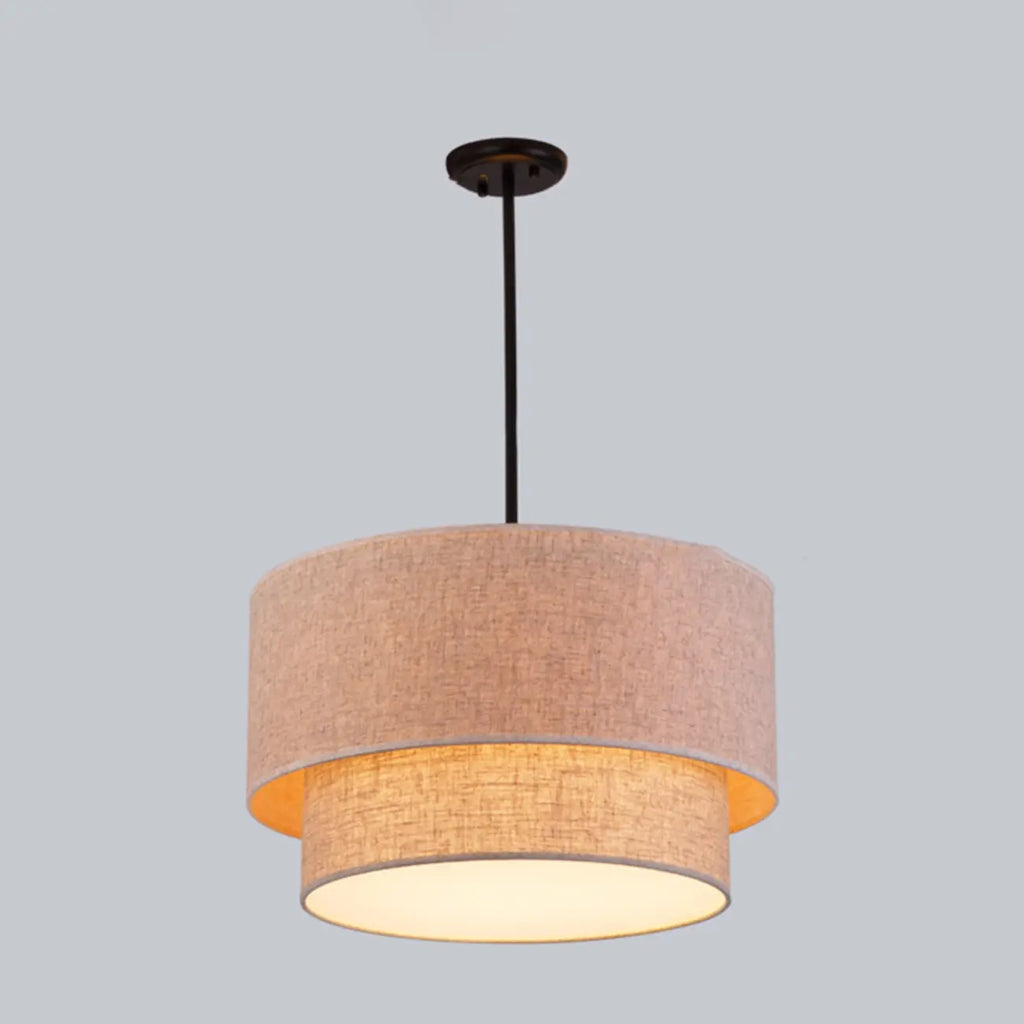 Lustre tambour moderne à 2 niveaux en tissu pour salon