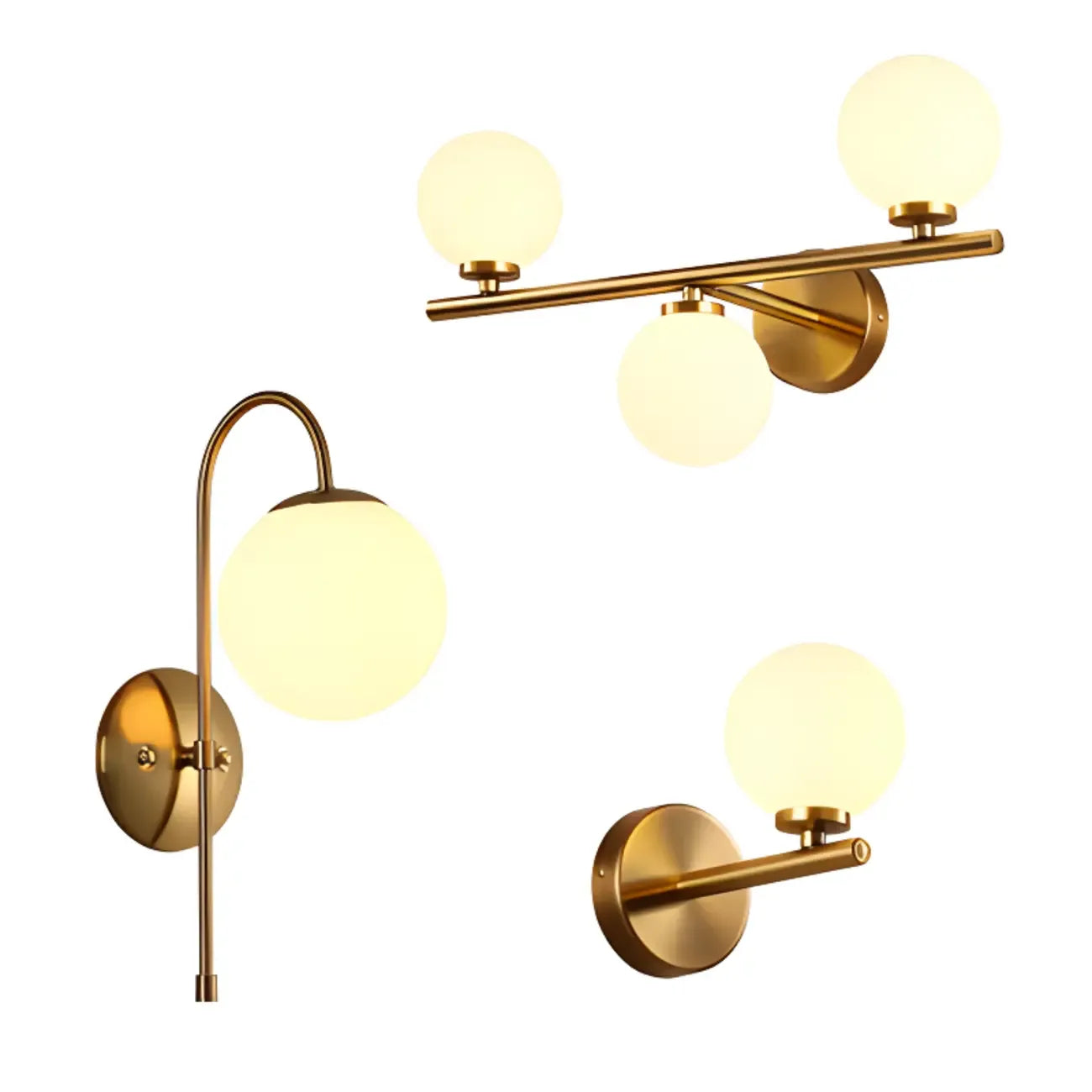 Lampe de coiffeuse médiévale en forme de globe doré avec abat-jour en verre
