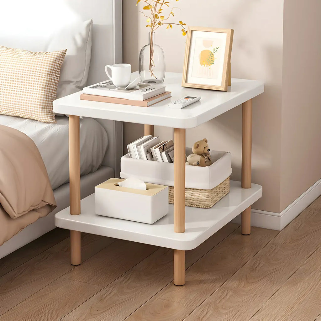 Table de chevet ronde contemporaine en bois avec étagère