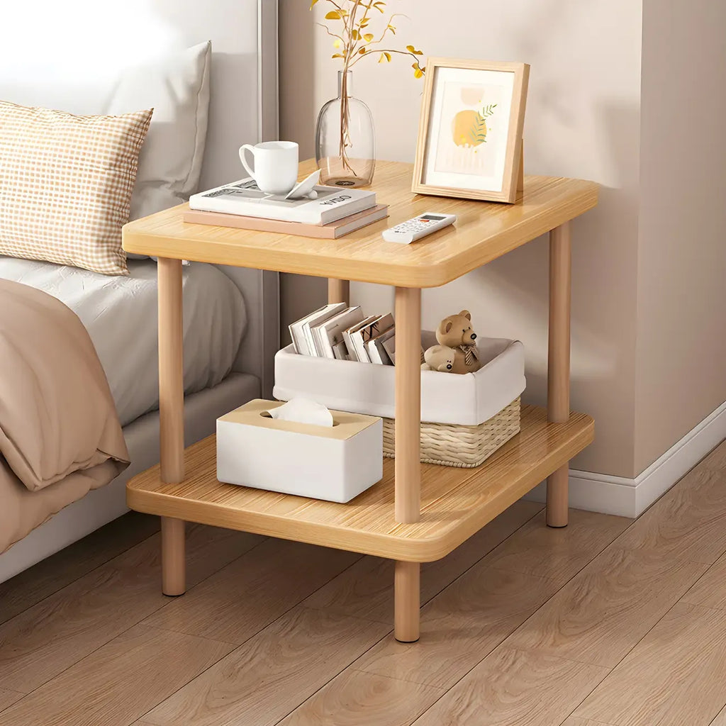Table de chevet ronde contemporaine en bois avec étagère