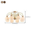 Lustre en verre blanc avec arche dorée, accents de bois et sphère en verre blanc