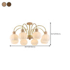 Lustre en verre blanc avec arche dorée, accents de bois et sphère en verre blanc