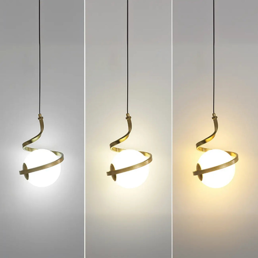 Suspension design blanche boule avec structure métallique linéaire pour chevet