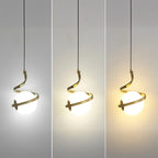 Suspension design blanche boule avec structure métallique linéaire pour chevet