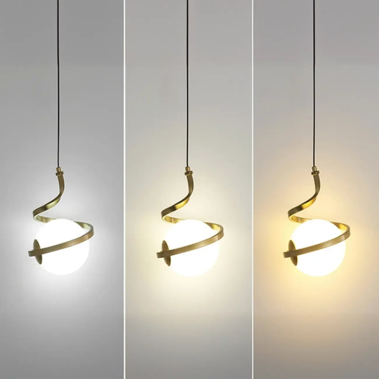 Suspension design blanche boule avec structure métallique linéaire pour chevet