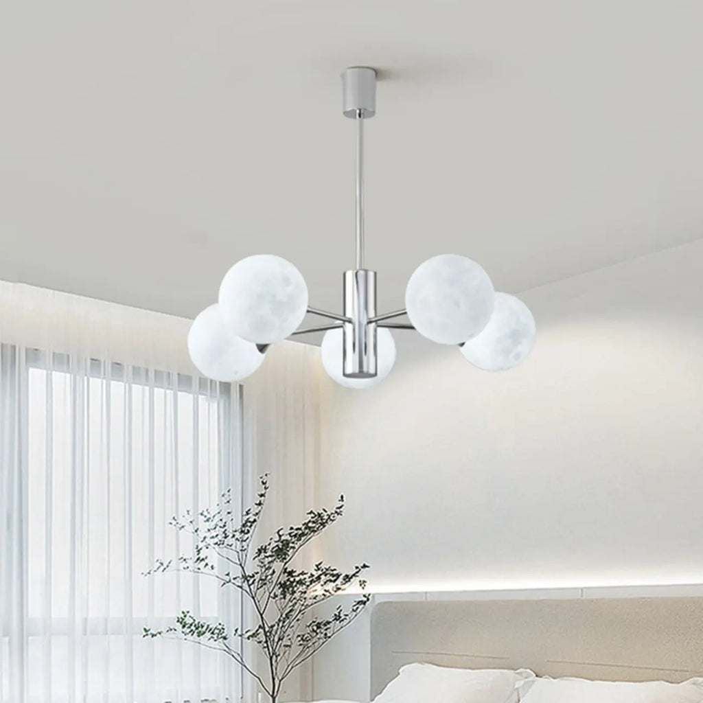 Lustre Sputnik chromé moderne avec abat-jour globe