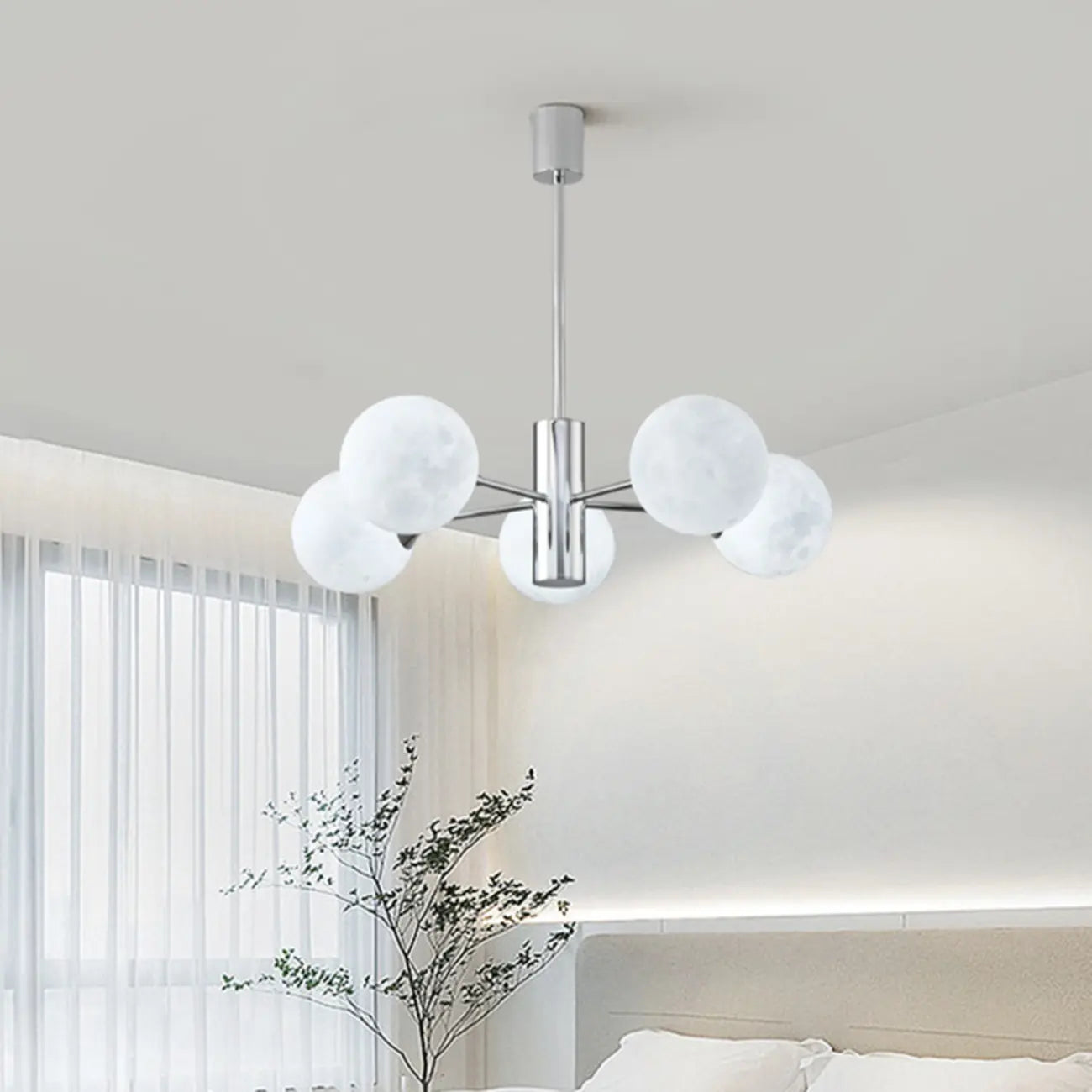 Lustre Sputnik chromé moderne avec abat-jour globe
