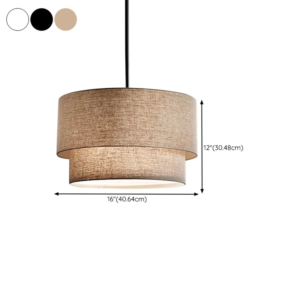 Lustre tambour moderne à 2 niveaux en tissu pour salon