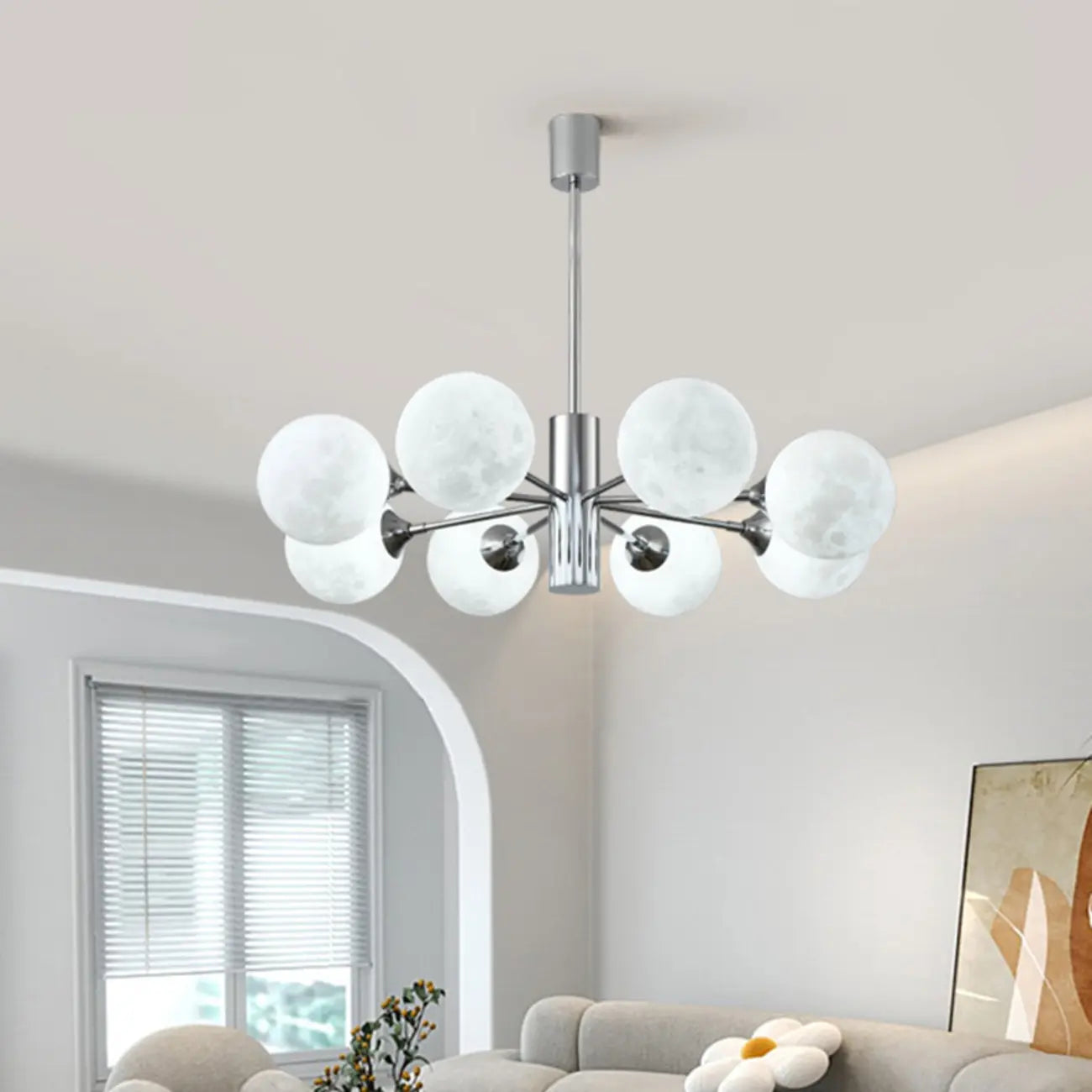 Lustre Sputnik chromé moderne avec abat-jour globe