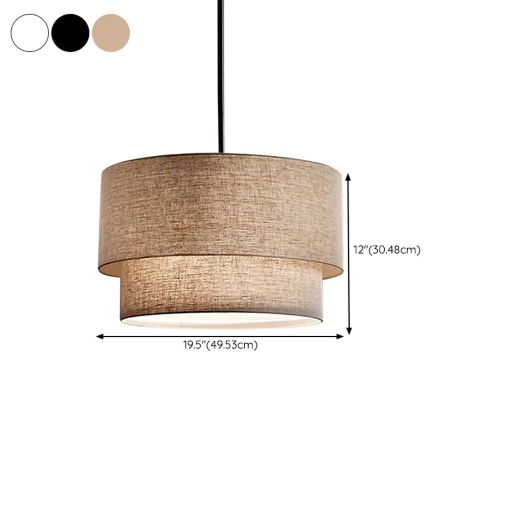 Lustre tambour moderne à 2 niveaux en tissu pour salon